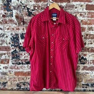 Wrangler Western Shirt Mens 2XL tall Rodeo Rockabilly Short Sleeve Snap red